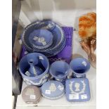 A quantity of Wedgwood jasperware, the majority with a blue ground, including pair of vases,