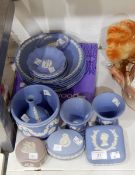 A quantity of Wedgwood jasperware, the majority with a blue ground, including pair of vases,