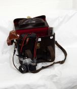 A Braun Paxett camera, a Rolly 35T in black case, a Braun Super Paxett camera, Asahi Pentax camera,