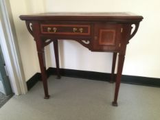 Edwardian lady's inlaid writing table with leather inset top,