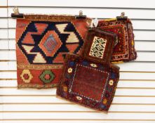 A Qashgai child's bag, 27cm x 23cm a salt bag, 47cm x 34cm and an Anatolian bedding bag end,