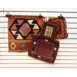 A Qashgai child's bag, 27cm x 23cm a salt bag, 47cm x 34cm and an Anatolian bedding bag end,