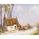 French school (20th century) Oil on board "Cottage in Brittany",