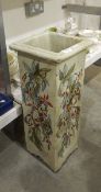 A Colin Kellam studio pottery stickstand, square with everted rim, painted with sprays of fuchsias,