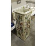 A Colin Kellam studio pottery stickstand, square with everted rim, painted with sprays of fuchsias,