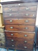 A 19th century mahogany tallboy with two short and six graduated drawers, on shaped bracket feet,