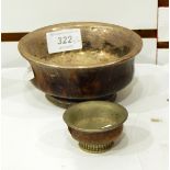 Two burrwood bowls on pedestal feet,