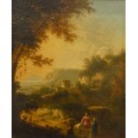 18th century continental school Oil on canvas Rural landscape with figure and buildings,