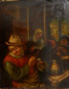 Dutch school (19th century) Oil on canvas Tavern scene with gentleman smoking pipe in foreground,