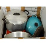 A Le Creuset oval casserole dish and other cookware, etc.