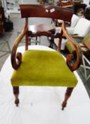 A mahogany dining chair with single cross rail, handles in scroll formation,