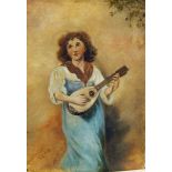 M L Oil on canvas "Mandolinata", girl playing mandolin, initialled "ML" and dated 1889,