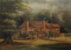 British school (early 20th century) Oil on canvas Horse and cart outside a house,