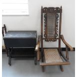 An Indian carved hardwood folding reclining armchair,