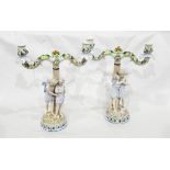 A pair of German porcelain two-branch figural candelabra by Ernst, Bohne & Sohne,