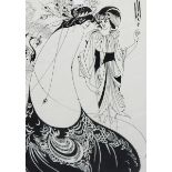 A large black and white print of Art Nouveau style couple and other items