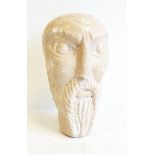 An alabaster or marble carved bust of bearded man, possibly Middle Eastern,
