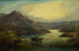 J Gourd (19th century) Oil on canvas Highland scene with cattle in foreground, signed lower right,
