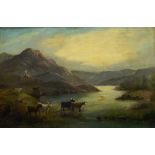 J Gourd (19th century) Oil on canvas Highland scene with cattle in foreground, signed lower right,