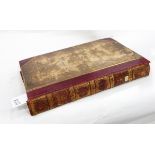 Elephant folio album of engravings set onto paper card, half leather, back and front bds detached,