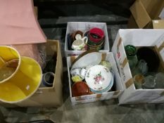 Various items including china, glassware, lampshades, etc.