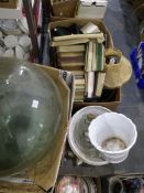 A large quantity of miscellaneous items including a gilt tray, glasses, table lamps, cameras,