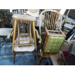 An oak stickback carvers chair and other items (4)