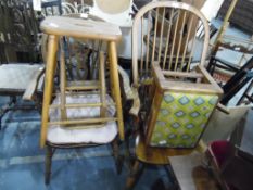 An oak stickback carvers chair and other items (4)