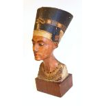 A continental painted plaster model bust after the antique, of Nefertiti, on plinth,