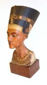 A continental painted plaster model bust after the antique, of Nefertiti, on plinth,