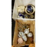 Various items including binoculars, gimball compass, decorative china,