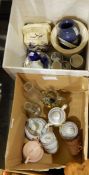 Various items including binoculars, gimball compass, decorative china,