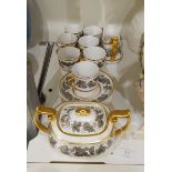 A Spode part coffee set decorated with bands of oak and vine,