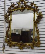 A rococo style gilt carved mirror with floral and scroll engraving,