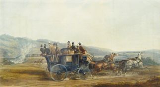 After C C Henderson Coloured engraving "Fores's Coaching Incidents - The Road Versus Rail",