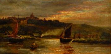 British school (early 20th century) Oil on canvas River scene with boats,