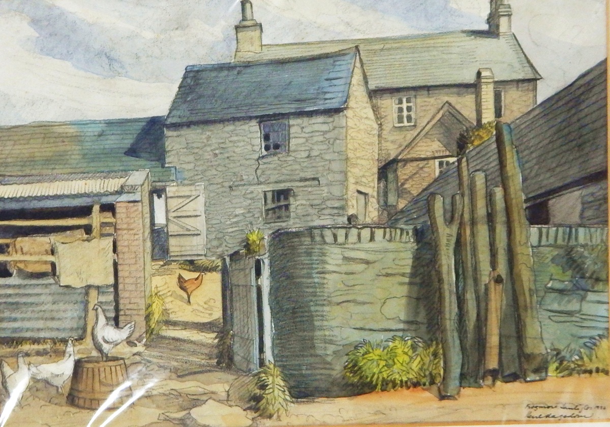 Karl Hagedorn (1889-1969) Watercolour and charcoal "Frogmore", farmyard scene,