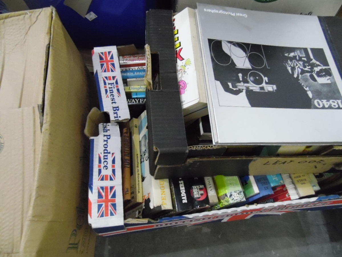 Eleven boxes of sundry hard and softback books