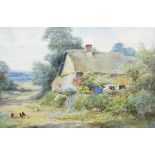 Henry John Sylvester-Stannard (1870-1951) Watercolour drawing Thatched rural cottage with garden,