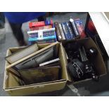 A quantity of pictures, camera equipment, mirror, dictionaries, etc.