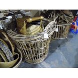A large quantity of various baskets including shopping and laundry