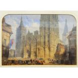 British School (19th century) Watercolour View of Notre Dame Cathedral in Rouen, unsigned,