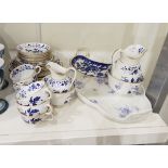 A Copeland Spode china 'Blue Bowpot' pattern teaset comprising teacups and saucers, side plates,