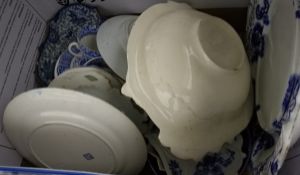 A quantity of various old blue and white china (1 box)