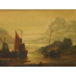 Unattributed (19th century) Oil on canvas River scene with boats and windmill in the manner of