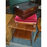 A Remy Martin Cognac writing box footstool and a two-tier table