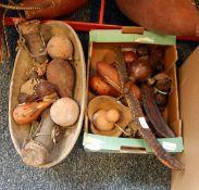 A quantity of small African gourd items including pipe,