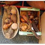 A quantity of small African gourd items including pipe,