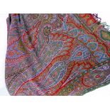 Large 19th century paisley throw/bed cover, four central panels,