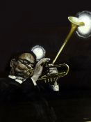 Merrin (20th century) Watercolour heightened in white "Dizzie", jazz musician, signed lower right,